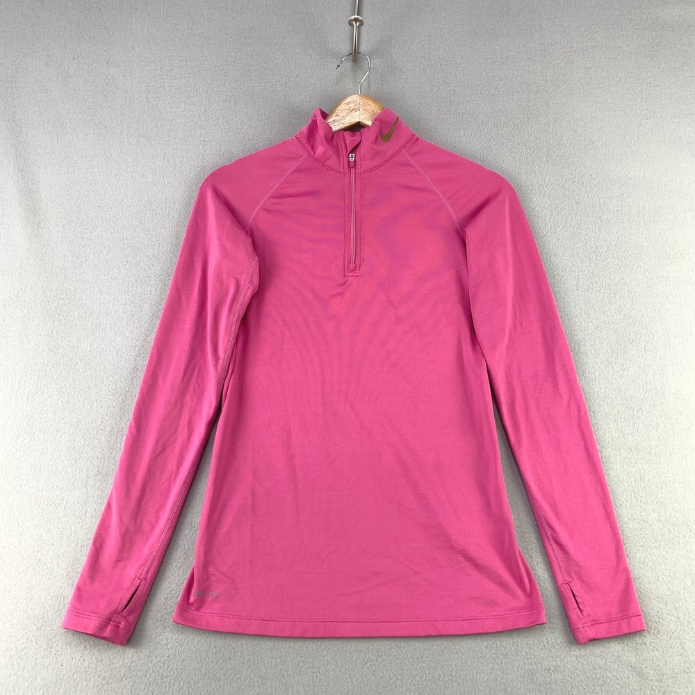 Nike Pro Combat Dri-Fit Quarter Zip Pullover Women S Pink Athletic Thumbholes